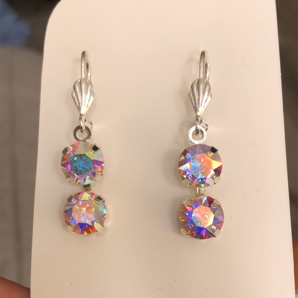 Aurora Borealis + Silver Crystal Drop Earrings - Picture 7 of 11